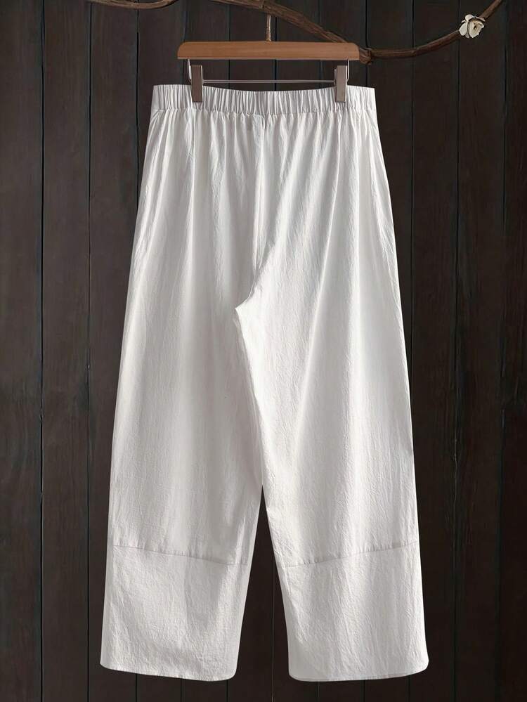 Plus Size Solid Color Loose Casual Everyday Wide Leg Pants For Summer/ Vacation Spring Country Style For Women White Pants