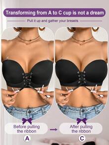 DesireSculpt 女士无钢圈轻薄衬垫文胸，隐形后背，百搭款式，黑色 - 黑色 - 查看 5