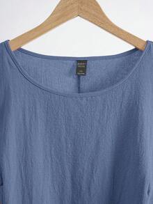 Rusticease Plus Size Solid Color Short Sleeve Casual Vacation Dress,Summer Outfits For Women/Summer,Tropical Woman Clothes - Blue - View 3