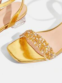 CUCCOO TILAWA Women's Fashion Crystal Glass Rhinestone Decor High Heel Sandals, Suitable For Outdoor Activities And Parties, Spring Shoes, Spring Break Easter Prom Heels Summer Shoes - Gold - View 6