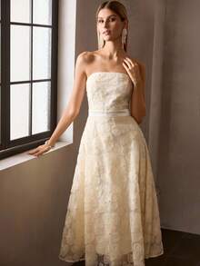MOTF Soiréza VESTIDO TUBO CON SUPERPOSICIÓN DE MALLA CON PATRÓN FLORAL DE CUENTAS DE PERLAS FALSAS - Amarillo - Ver 9