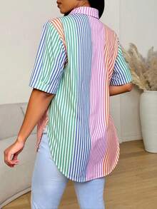 Xyvia Áo sơ mi ngắn tay kẻ sọc nhiều màu dành cho nữ - Nhiều màu - Xem 2