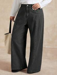 Dazy Plus Plus Size Women Casual Elastic Waist Long Split-Line Design Slim Fit Streetwear Jeans, Suitable For All Seasons - Dark Grey - View 6