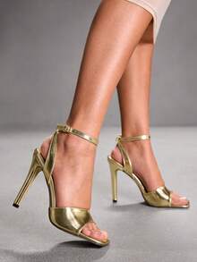 CUCCOO SZL Women's Square Toe Buckle Design Fashionable Elegant High Heel Sandals Valentine's Day - Gold - View 5