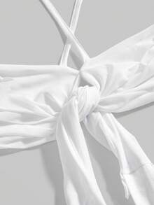 ROMWE Y2K Vacation Beach Goth Butterfly Patchwork Flare Sleeve Cropped Top - White - View 3
