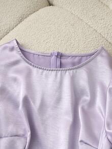 Franclia Đầm nữ thanh lịch, đầm bóng, đầm satin, đầm đính kim loại, đầm tay xòe, đầm cổ tròn, đầm xuân/hè. - Màu tím hoa cà - Xem 4