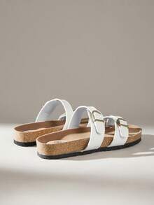 Solecia Casual Cork Sole Adjustable Buckle Sandals For Ladies - White - View 4