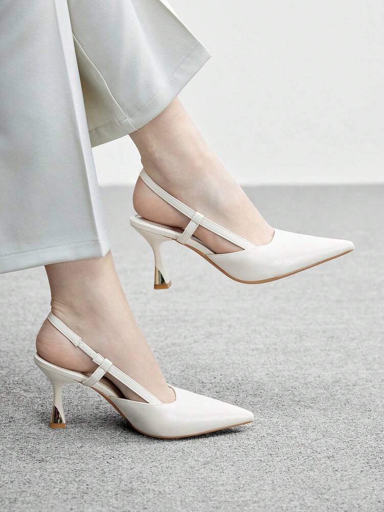 CUCCOO BIZCHIC Women Shoes Women's Pointed-Toed Stiletto Beige Slingback Women's High-Heeled Shoes Fashionable And Comfortable Commuter Business Versatile Women's Slingback Shoes Spring Shoes