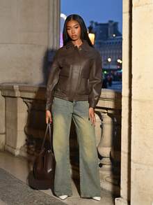 Mima John Autumn New Loose Casual PU Women's Jacket,Fall Women Clothes - Brown - View 4