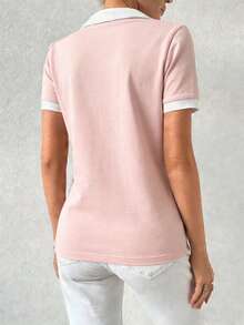 RosyDaze 女士V领短袖T恤，休闲日常穿着及通勤皆宜。 - 淺粉色 - 查看 2