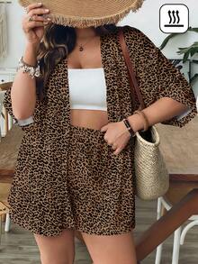 SHEIN VCAY 休闲复古豹纹宽松大码两件套，适合夏季穿着 - 彩色 - 查看 4