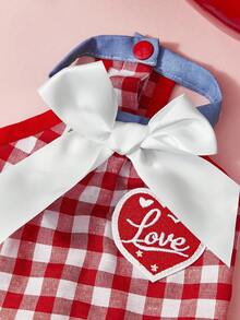 PETSIN Red & White Gingham Pet Dress With 'Heart Patch - Bow Collar & Ruffled Hem Dog Outfit, Cute Casual Summer Dress For Small Dogs & Cats - pink and blue - View 7