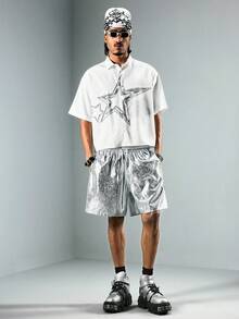 ROMWE MEN Street Life 男士休闲抽绳腰银色5英寸短裤 - 銀色 - 查看 3