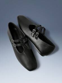 CUCCOO GRLICON Women's Rivet Decor Buckle Flat Loafers Y2K - Black - View 1