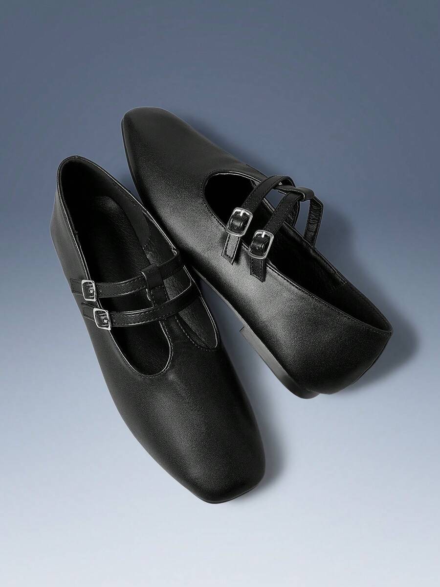CUCCOO GRLICON Women's Rivet Decor Buckle Flat Loafers Y2K - Black - View 1