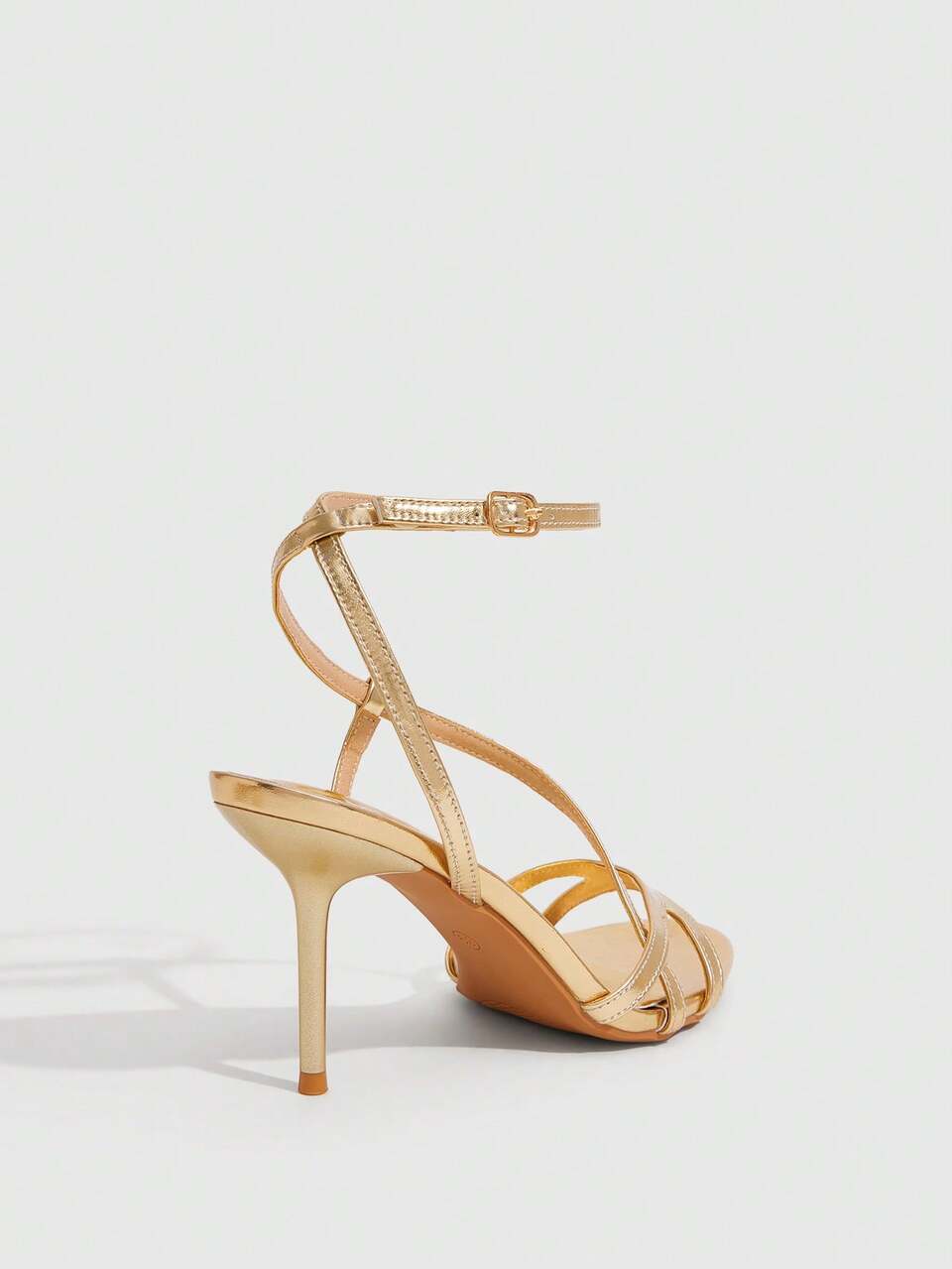 CUCCOO SZL Women Shoes Spring Summer T-Strap Crossed Strap Metal Patent Leather Glossy Open-Toed High Heel, Celebrity Style, Light Gold Women's High Heel Sandals Banquet Party Annual Meeting Dating Commuting Shopping Holiday Gifts