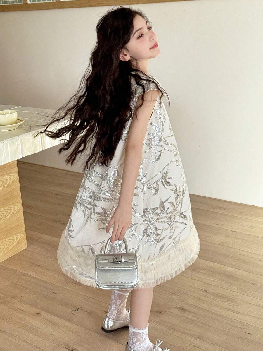 Dazy Kids Tween Girls' Doll Face Sleeveless Dress - Apricot - View 1