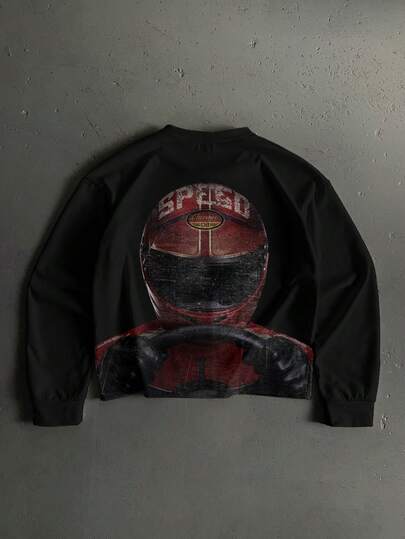 StoneGrade Hanorac cu guler rotund, căptușit cu fleece, cu imprimeu cu cască de pilot de curse F1, croială lejeră, ținută casual la modă, esențială pentru întâlniri și întâlniri, cadou potrivit pentru iubit