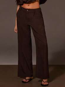 Athîral 女士休闲百搭通勤卡其裤 - 咖啡棕 - 查看 4