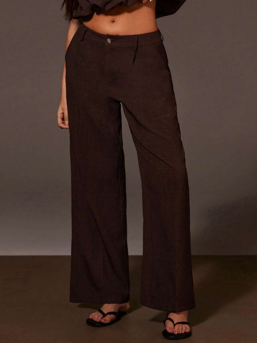 Athîral Women's Casual Versatile Commuter Khaki Pants - Coffee Brown - View 1