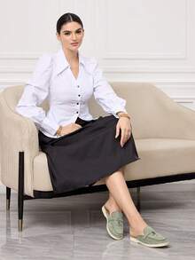 Sleekvia 女士百搭时尚平底鞋，适合日常穿着 - 墨綠色 - 查看 6