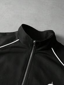 TOKVUE Men's Casual Versatile Star & Moon Print Jacket,Reflective Stripe Construction, Oversized Back Pattern Jacket For Men,PAVTROS,Valentine's Day,I Love My Boyfriend,Vintage,Streetwear,Festival,