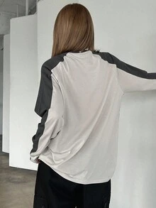 DAZY Color Block T-Shirt With Star Print And Raglan Sleeve Y2k,Fall Clothes Long Sleeve Women Tops - Multicolor - View 2