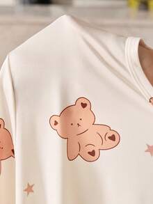 CoupledUp 熊与月亮印花男士短袖短裤睡衣套装 - 彩色 - 查看 7