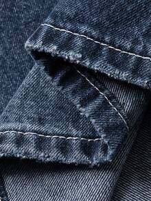 Dazy Plus 水洗做旧宽松阔腿长牛仔裤，休闲街头风，四季皆宜 - 深色水洗藍 - 查看 7