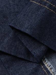 Livesso 女士无袖翻领收腰纯色牛仔连衣裙 - 藍色 - 查看 8