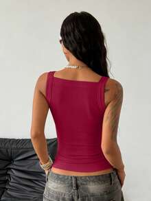 StreetHx Women's Fashionable Solid Color Metal Grommet Ruched Fitted Camisole - Burgundy - View 2