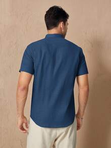 Manfinity VCAY Men's Solid Color Short Sleeve Single-Breasted Casual Shirt City Break Navy Blue Summer - Blue - View 3