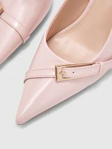 CUCCOO BIZCHIC New Pointed Toe Chunky Heel Pumps For Women, Bowknot Color Block Rivets Closed Toe Fashion High Heels Spring Shoes Spring Break Easter For Christmas Spring Shoes - Light pink. - View 8