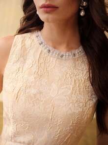 ZEYLAH Elegant Party Beaded Jacquard Dress, Spring/Summer - Apricot - View 3