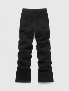 ROMWE MEN Men's Fashion Street Nightclub Party Rhinestone Letter Embroidery Loose Flared Jeans - Black - View 2