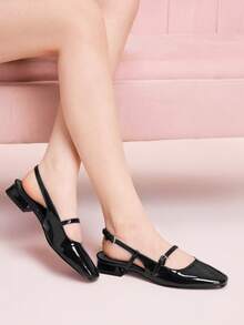 CUCCOO DOLLMOD Giày bệt mũi vuông kiểu Mary Jane màu nâu cà phê bóng, chất liệu da bóng, thích hợp cho đi làm, hẹn hò, dự tiệc, nghỉ lễ, đi học. - Màu nâu Sô-cô-la - Xem 4