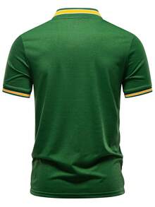 Manfinity Mode Men's Casual Everyday Commute Contrast Striped Trim Half-Zip Short Sleeve Polo Shirt, Summer - Green - View 2