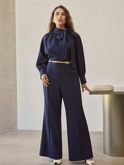 MOTF PREMIUM PLUS SIZE BLUE FLARED PANTS