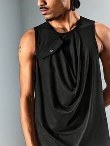 ROMWE MEN Street Life Camiseta de tirantes negra de cuello redondo minimalista y casual para hombre, ideal para el verano - Negro - Ver 2