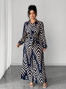 Elenzga Mono informal con estampado abstracto y tirantes con lazo para mujer talla grande - Multicolor - Ver 7