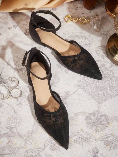 CUCCOO TILAWA 2026 Spring/Autumn New Floral Embroidered Decor Flat Shoes For Women, Elegant Pointed Toe Ballet Shoes, Comfortable Versatile Summer Breathable Hollow-Out Mesh Sandals, Fashion Outdoor Flat Shoes, Suitable For Party, Wedding And Banquet, Valentine's Day Gift