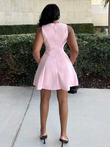 Alexandranx Women Solid Color Sleeveless Waist Fit & Flare Elegant Dress, For Autumn Date,Summer Dresses For Women,Graduation Dresses,Elegant Dresses For Party - Coral Pink - View 2