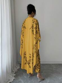 SHEIN Elenzya 优雅高领印花中长连衣裙，带披肩 - 橘色 - 查看 2