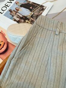 Franclia Women's Casual Commuter Versatile Textured Striped Fabric Slimming Pants, Spring/Summer Women's Suit Pants, Women's Trousers, Women's Pants, Women's Striped Pants, Women's Business Casual Pants, Summer Women's Clothing - Khaki - View 4