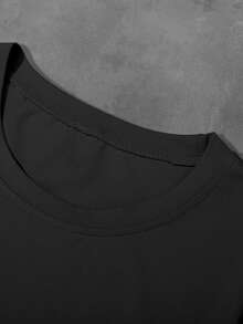 PAVTROS Men's Summer Casual Letter & Number Print Round Neck Short Sleeve T-Shirt - Black - View 3