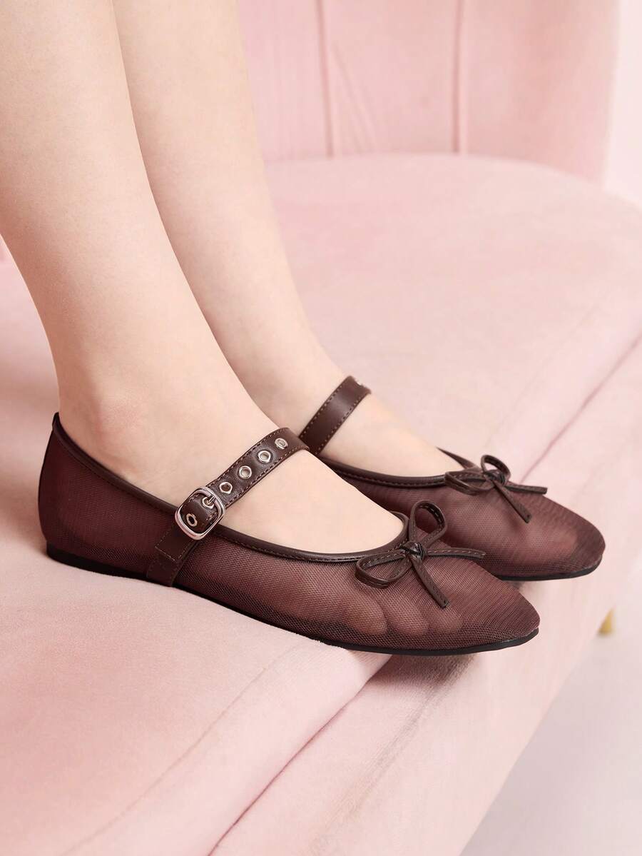 CUCCOO DOLLMOD Giày bệt nữ mũi tròn, thoải mái, màu hồng có nơ, thời trang và thanh lịch, thích hợp cho kỳ nghỉ xuân hoặc lễ Phục sinh. - Sợi lưới màu đỏ rượu vang - Xem 1