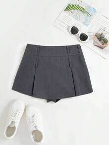 Sweetra 时尚A字收腰短裤，学院风十足，百搭夏季休闲装，修身显瘦 - 灰色 - 查看 2