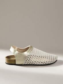 Solecia Chinelos Mule de Tela com Acento Macio para Mulheres, Calçado Leve, Respirável e Confortável - Dourado - Visão 1
