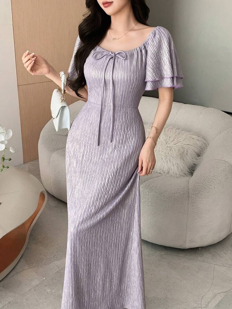 Spring/Summer Elegant Bowknot Tie Waist Long Dress, Fashion Party/Wedding/Banquet/Prom Formal Gown, Slim Fit Commuter Dress Sundress