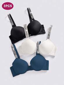 DesireSculpt 3件套女士爱心图案钢圈文胸 - 彩色 - 查看 4